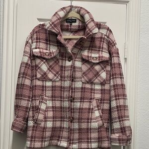 Love Tree Women's Plaid Utility Jacket - Pink and Cream